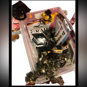 Grad Party Supply LOT Gold Black Silver Decorations Centerpiece Garlands Banner